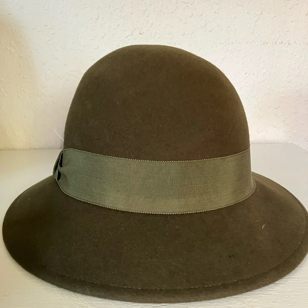 Halston Heritage Dark Green Hat with Feather Detail